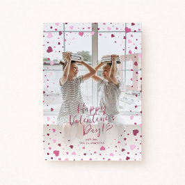 Pink Hearts Overlay Valentine’s Day Photo Card Kaart