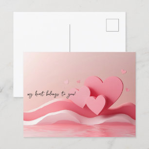 Pink Hearts Papercut Valentijnsdag Briefkaart