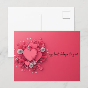 Pink Hearts Papercut Valentijnsdag Briefkaart