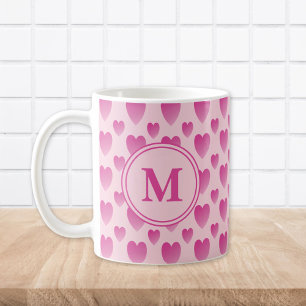 Pink Hearts Patroon Custom Monogram Koffiemok
