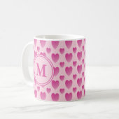 Pink Hearts Patroon Custom Monogram Koffiemok (Voorkant links)
