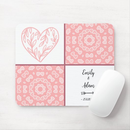 Pink Hearts Pattern Couple Names Muismat (Met muis)