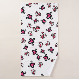 Pink Hearts Pattern – Cute Doodle Design Badhanddoek