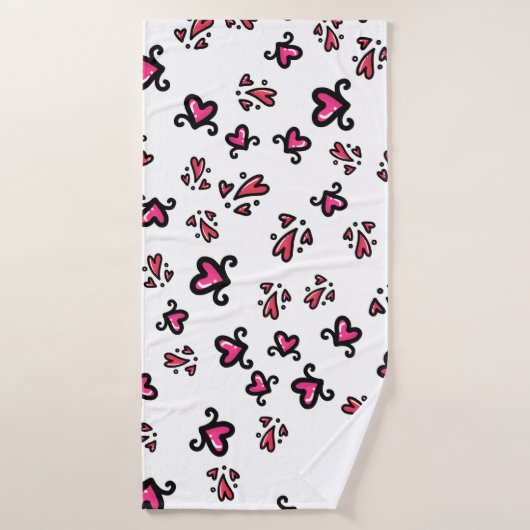 Pink Hearts Pattern – Cute Doodle Design Badhanddoek (Badhanddoek)