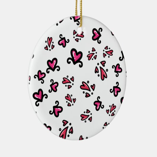 Pink Hearts Pattern – Cute Doodle Design Keramisch Ornament (Rechts)