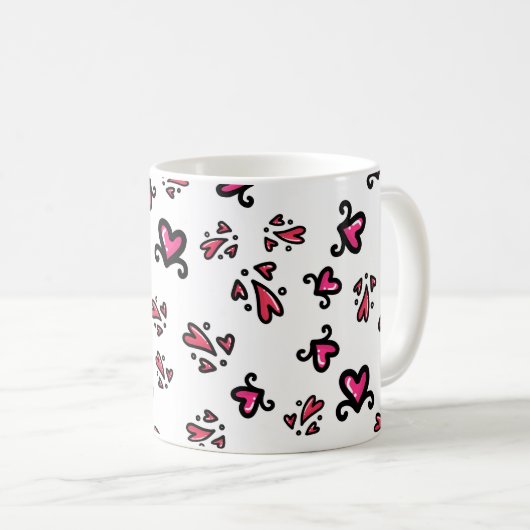 Pink Hearts Pattern – Cute Doodle Design Koffiemok (Voorkant rechts)