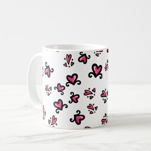 Pink Hearts Pattern – Cute Doodle Design Koffiemok (Voorkant links)