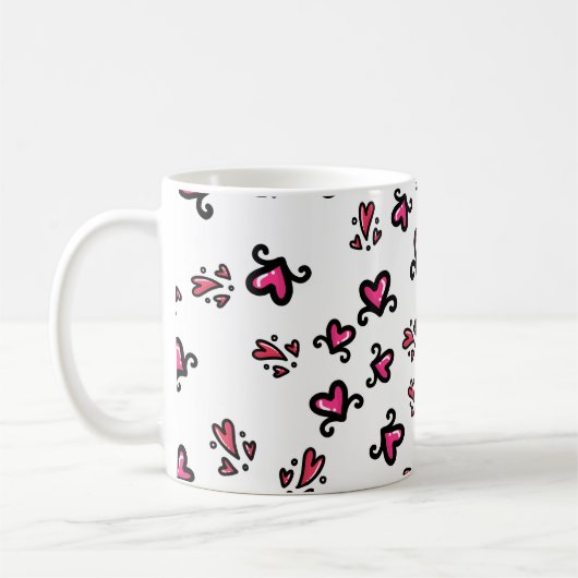 Pink Hearts Pattern – Cute Doodle Design Koffiemok (Links)