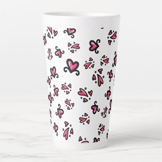Pink Hearts Pattern – Cute Doodle Design Latte Mok (Voorkant)