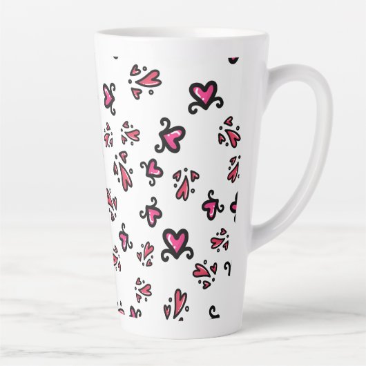 Pink Hearts Pattern – Cute Doodle Design Latte Mok (Rechts)