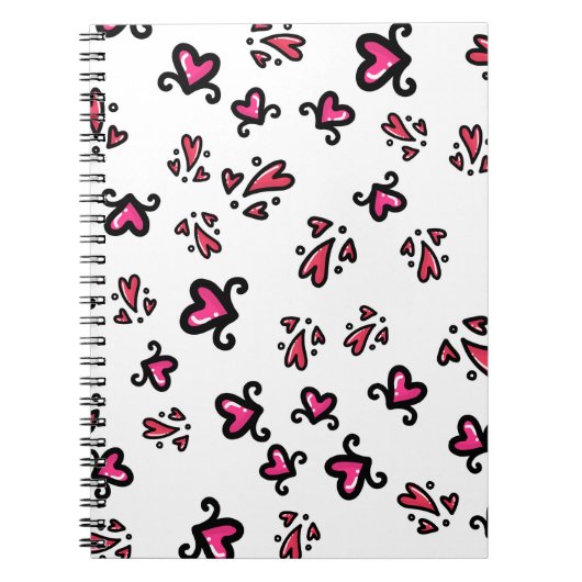 Pink Hearts Pattern – Cute Doodle Design Notitieboek (Voorkant)