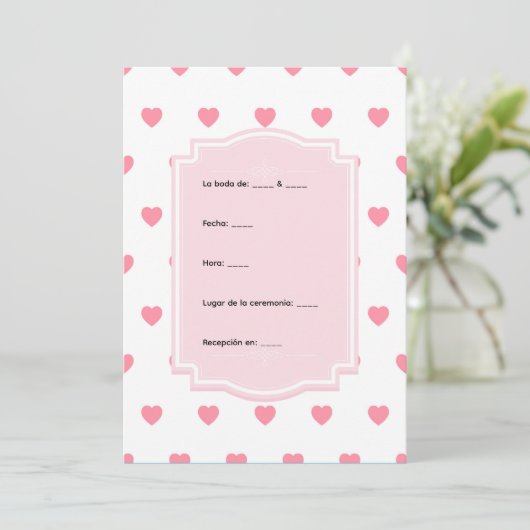 Pink Hearts Pattern Invitation Kaart (Staand voorkant)