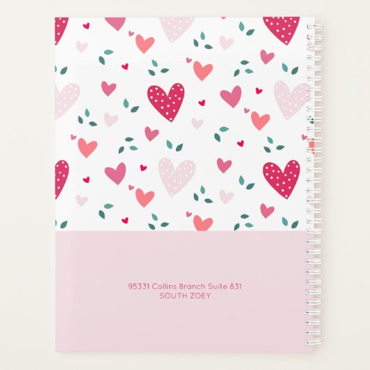 Pink Hearts Pattern Kids Academic School Planner (Achterkant)