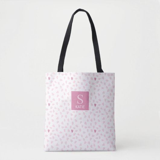 Pink Hearts Pattern Monogram Tote Bag (Voorkant)
