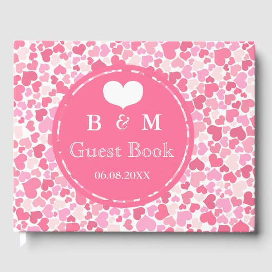 Pink Hearts Pattern Personalized Wedding Guestbook Gastenboek (Voorkant)