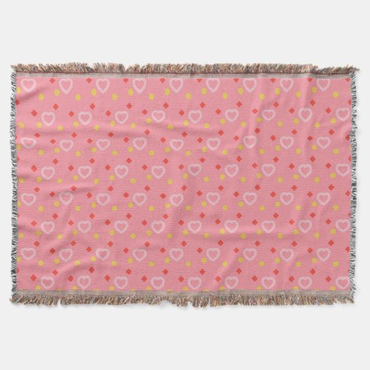 Pink Hearts Pattern Throw Blanket Deken (Voorkant)