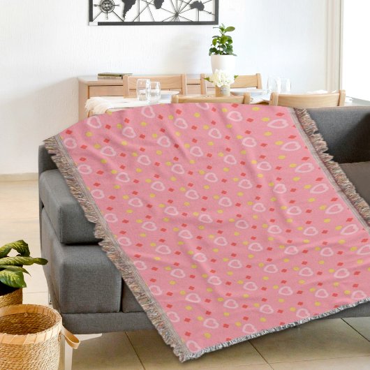 Pink Hearts Pattern Throw Blanket Deken