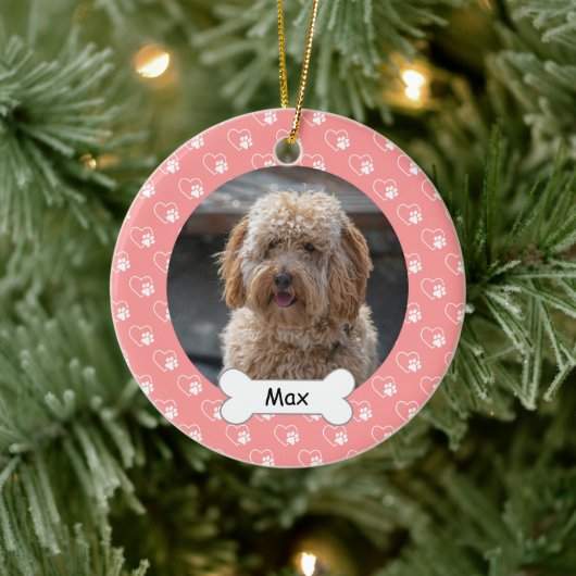 Pink Hearts Paws Custom Pet Puppy Dog Foto Keramisch Ornament (Boom)