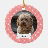 Pink Hearts Paws Custom Pet Puppy Dog Foto Keramisch Ornament (Voorkant)