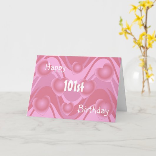 Pink Hearts Personalised 101st Birthday Card Kaart (Gele Bloem)