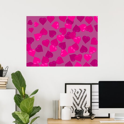 Pink Hearts Poster (Thuiskantoor)