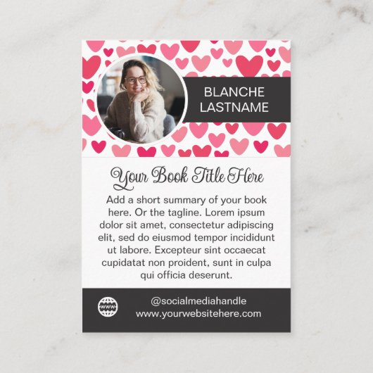 Pink Hearts Romance Auteur Boek Release Marketing Visitekaartje (Achterkant)