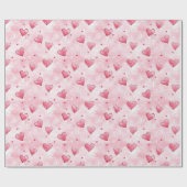 Pink Hearts Sneeuwvlokken Kerstmis Cadeaupapier (Vlak)