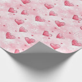 Pink Hearts Sneeuwvlokken Kerstmis Cadeaupapier (Hoek)