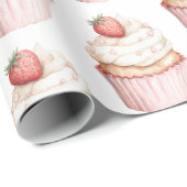 Pink Hearts Strawberry Cupcake Cadeaupapier (Rol Hoek)