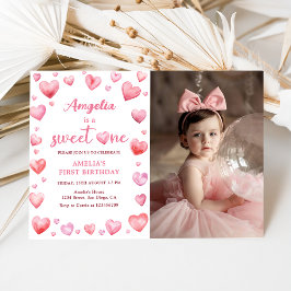 Pink Hearts Sweet One Valentijn 1st Birthday Foto Kaart