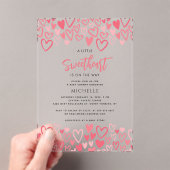 Pink Hearts Sweetheart Girl Baby shower Acryl Uitnodigingen (Insitu (Draagbaar))