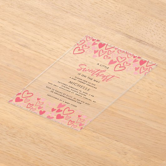 Pink Hearts Sweetheart Girl Baby shower Acryl Uitnodigingen (Laagn)