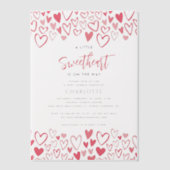 Pink Hearts Sweetheart op Way Girl Baby shower Vellum Uitnodigingen (Voorkant)