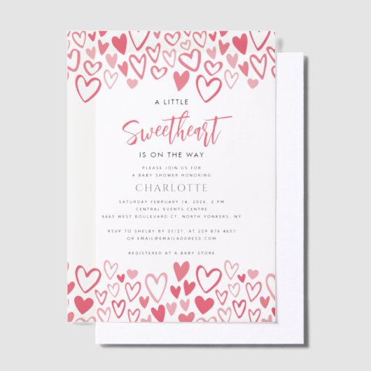 Pink Hearts Sweetheart op Way Girl Baby shower Vellum Uitnodigingen (Offset)
