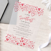 Pink Hearts Sweetheart op Way Girl Baby shower Vellum Uitnodigingen