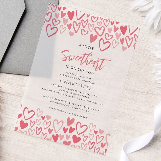 Pink Hearts Sweetheart op Way Girl Baby shower Vellum Uitnodigingen