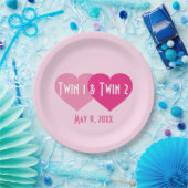 Pink Hearts Twin Girls Papieren Bordje (Feest)