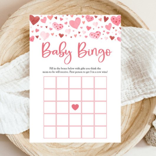 Pink Hearts Valentijn Baby Bingo Baby shower spel Kaart