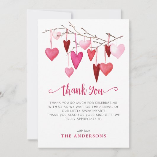 Pink Hearts Valentijn Baby shower Bedankkaart (Voorkant)