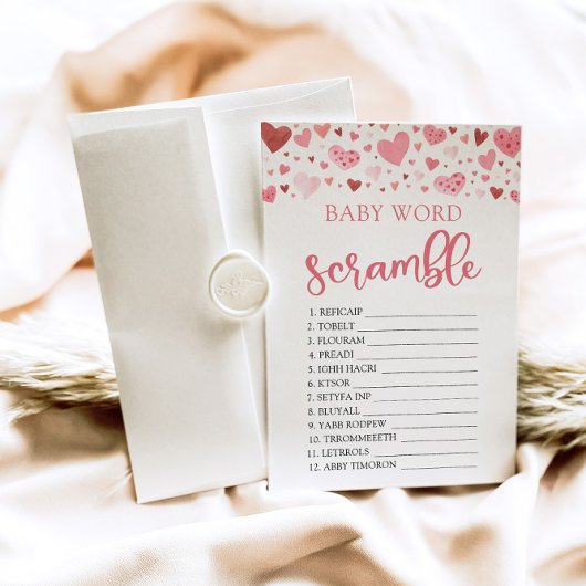 Pink Hearts Valentijn Baby Word Scramble spel Kaart
