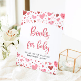 Pink Hearts Valentijn Boeken voor Baby shower Reclamebord Met Voetstuk