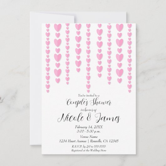 Pink Hearts Valentijn Couple's Trouwdouche Kaart (Voorkant)