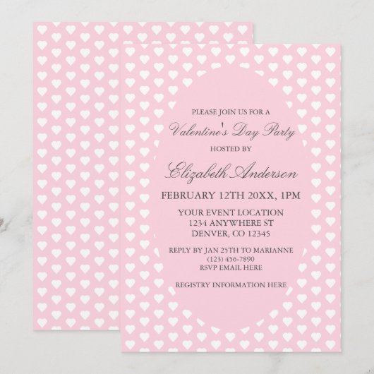 Pink Hearts Valentijnsdag Party Kaart (Voorkant / Achterkant)