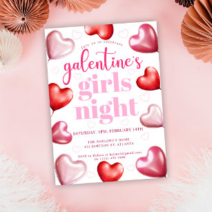 Pink Hearts Valentijns's Galentine's Girls Night Kaart