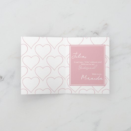 Pink Hearts Valentine's Bridesmaid Proposal Card (Binnen)