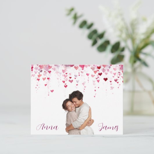 Pink Hearts Valentine's Day Card Custom Photo Briefkaart (Staand voorkant)