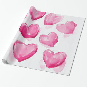 Pink Hearts Watercolor Digitale Kunst Cadeaupapier