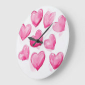 Pink Hearts Watercolor Digitale Kunst Grote Klok (Hoek)
