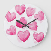 Pink Hearts Watercolor Digitale Kunst Grote Klok (Voorkant)