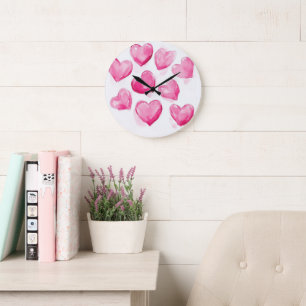 Pink Hearts Watercolor Digitale Kunst Grote Klok